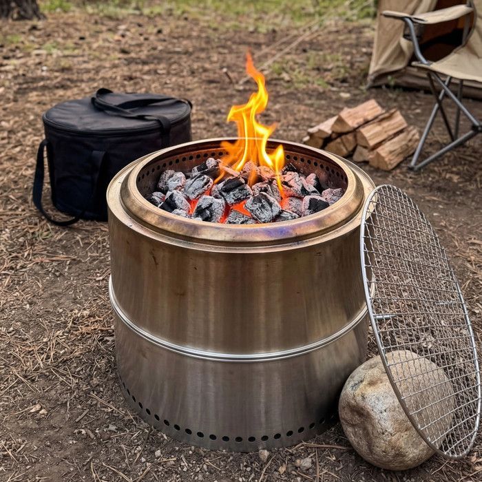 Chimenea portátil de acero inoxidable para exteriores con cenicero - brasero - brasero de leña - brasero para barbacoa