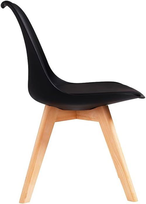 DEWINNER Catherina Dining Chairs, Retro Office Chair, Solid Beech Upholstered Seat (Black, Set of 4)