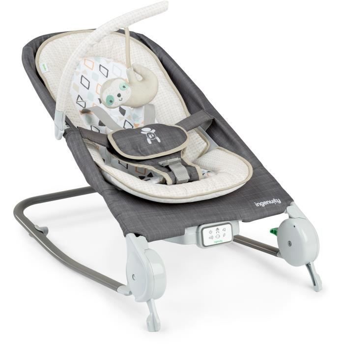 INGENUITY -Parker- Sdraietta pieghevole per neonati con massaggio addominale - Posizione fissa o a dondolo, vibrazioni, regalo per neonati