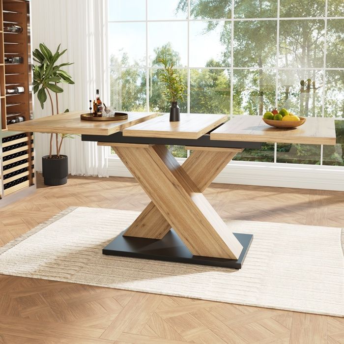 Mesa de comedor extensible de 119-158,5 x 80 cm, de madera con patas ajustables, para 6 a 8 personas, MDF, efecto madera.