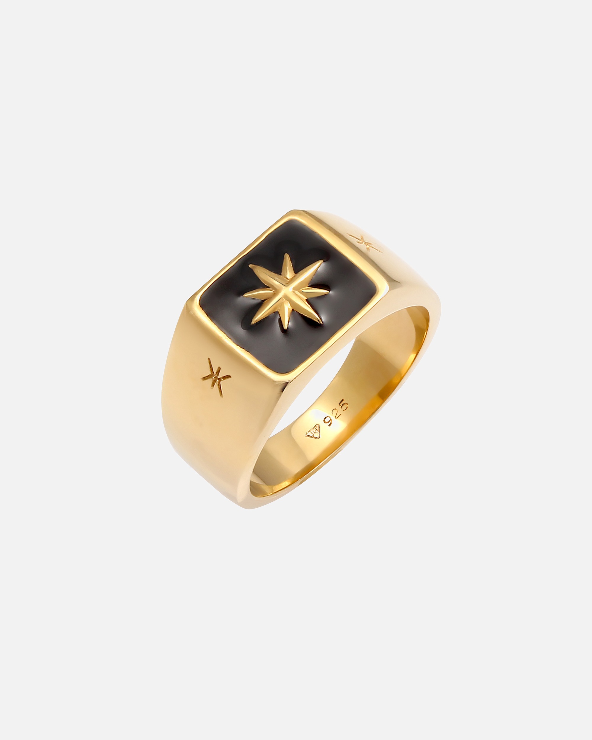 KUZZOI Hommes Signet Black Enamel Star Massive en argent sterling 925