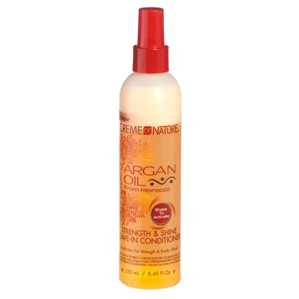 „Crème of Nature“ arganų aliejaus stiprinimo ir žvilgesio suteikiantis nenuplaunamas kondicionierius, 250 ml