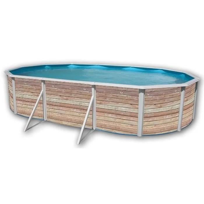 Kit de piscina elevada de acero TOI - Pinus - 640 x 366 x 132 cm - Ovalada (Incluye kit completo: piscina, filtro, skimmer y escalera)
