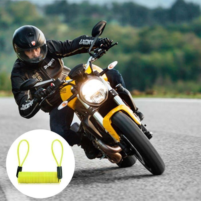 Lucchetto a disco per moto + catena antifurto + cavo di sicurezza con ritorno automatico, compatibile con moto, scooter e biciclette.