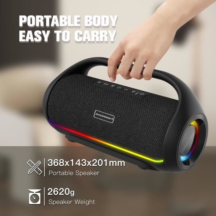 Portable Bluetooth Speaker - DYNASONIC - S90 - IPX7 Waterproof - Powerful Stereo Sound - Colorful LEDs