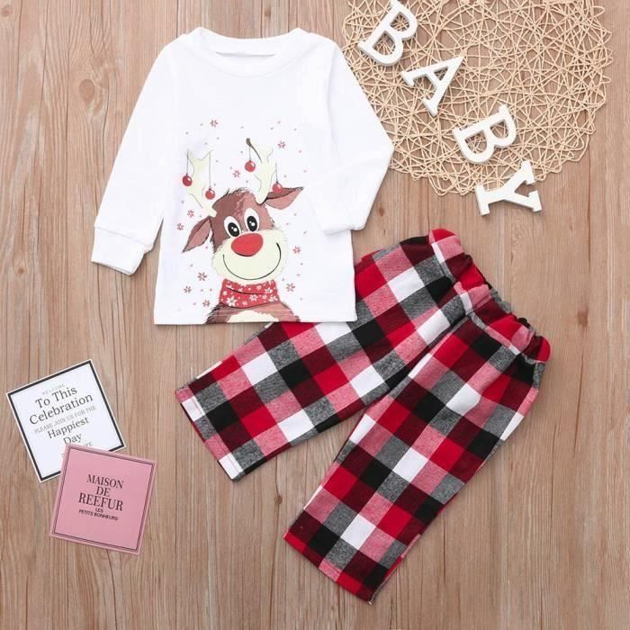 Pijama para bebé niño - FUNMOON - Cuadros blancos - Surtido navideño - Camiseta y pantalón - Cómodo