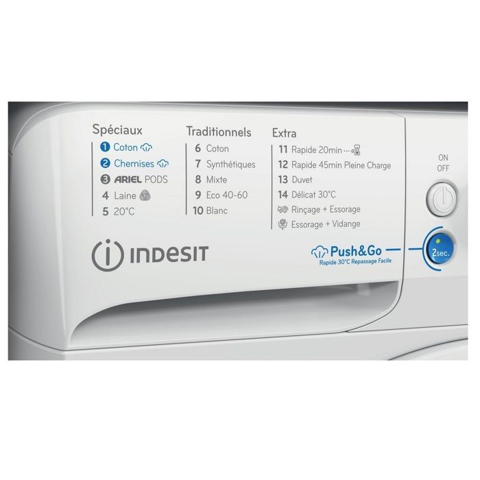 Front washing machine - INDESIT - BWE8127XWVFR - 8 kg - 1200 rpm - Push&Go Steam