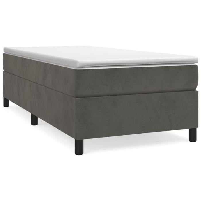 Base de cama tapizada - GAROSA - 90x190 cm - Terciopelo gris oscuro - Patas incluidas - Fácil montaje