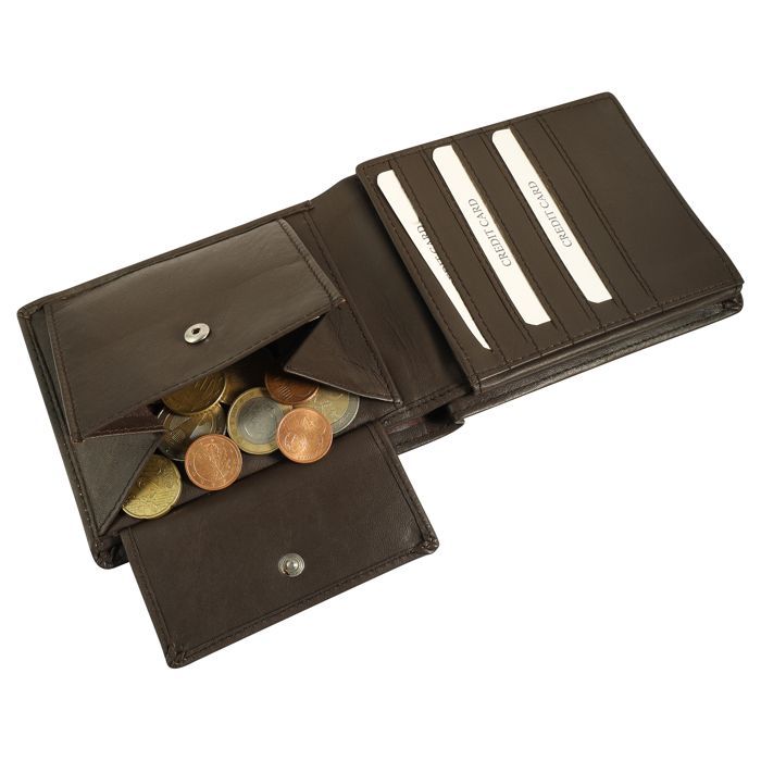 Cartera para hombre - Akzent - Piel auténtica marrón - Formato horizontal compacto - 10 ranuras para tarjetas
