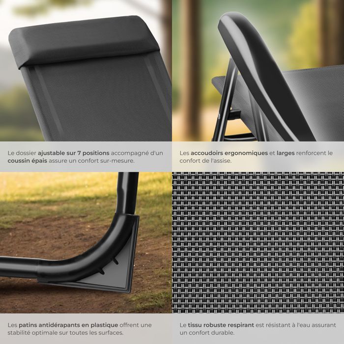 Silla de camping - TECTAKE - Juego de 4 sillas plegables MÜRITZ en tejido textilene, 57 x 65 x 112 cm, estructura de acero.