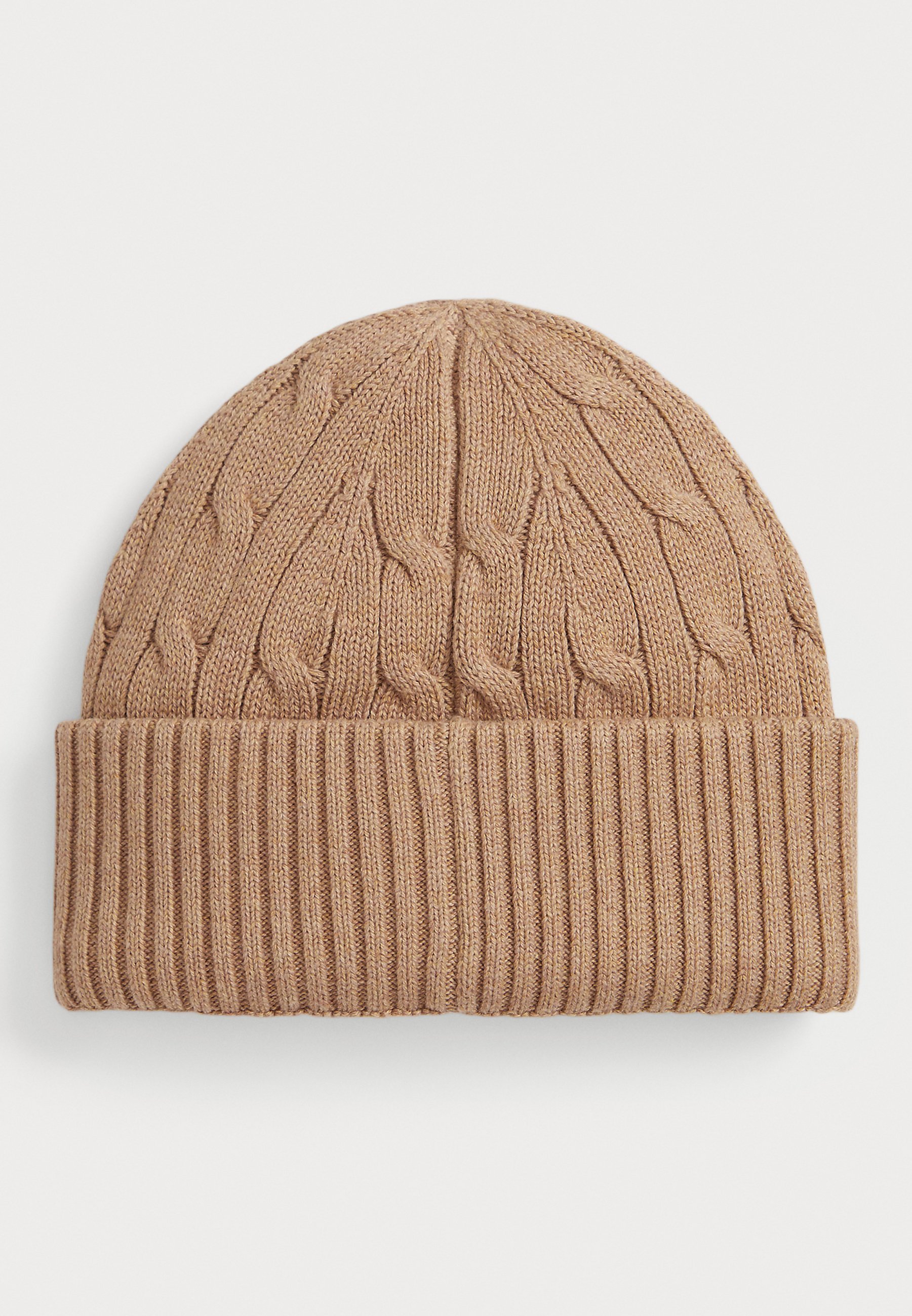 Czapka Polo Ralph Lauren z dzianiny kablowa z bawełny unisex - Beanie - camel heather