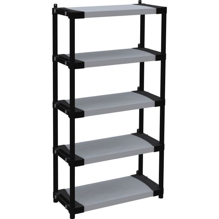 Plastic shelving unit - TOOD - 5 shelves - Load capacity 80 kg - 80x40x171 cm - Black/grey