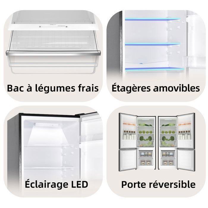 CHiQ Réfrigrateur congélateur FBM205L42-205L (153  52),Classe énergtique E, 39 dB, Acier noir, Low frost, Portes réversibles