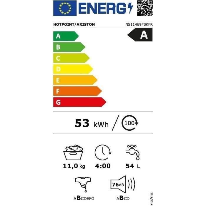 Máquina de lavar roupa de carregamento frontal HOTPOINT NS11469FBKFR - 11 kg - Indução - 60 cm de largura - 1400 rpm - Classe energética A - Preta