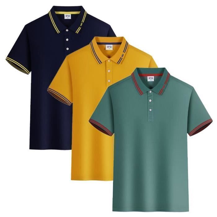 Paquete de 3 polos para hombre, manga corta, estilo casual de verano, transpirables - Azul marino/Amarillo/Verde