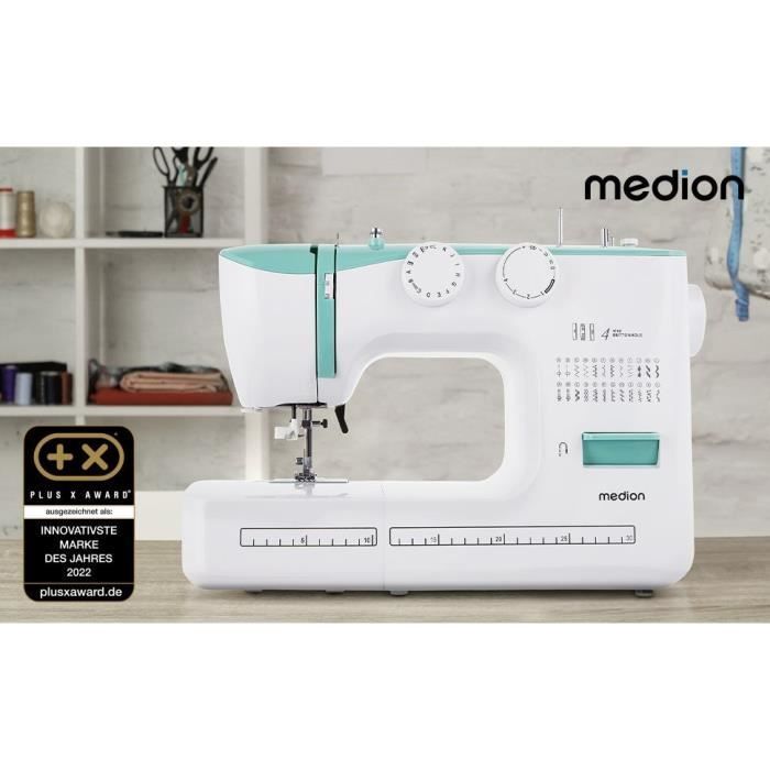 Machine à Coudre - MEDION - SM 60 - 62W - 24 Points + Points Doubles - 700 tr/min - LED - Turquoise
