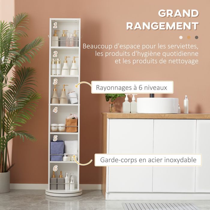 kleankin - meuble colonne de salle de bain - Panneau de particules - 36x36x171cm - Blanc