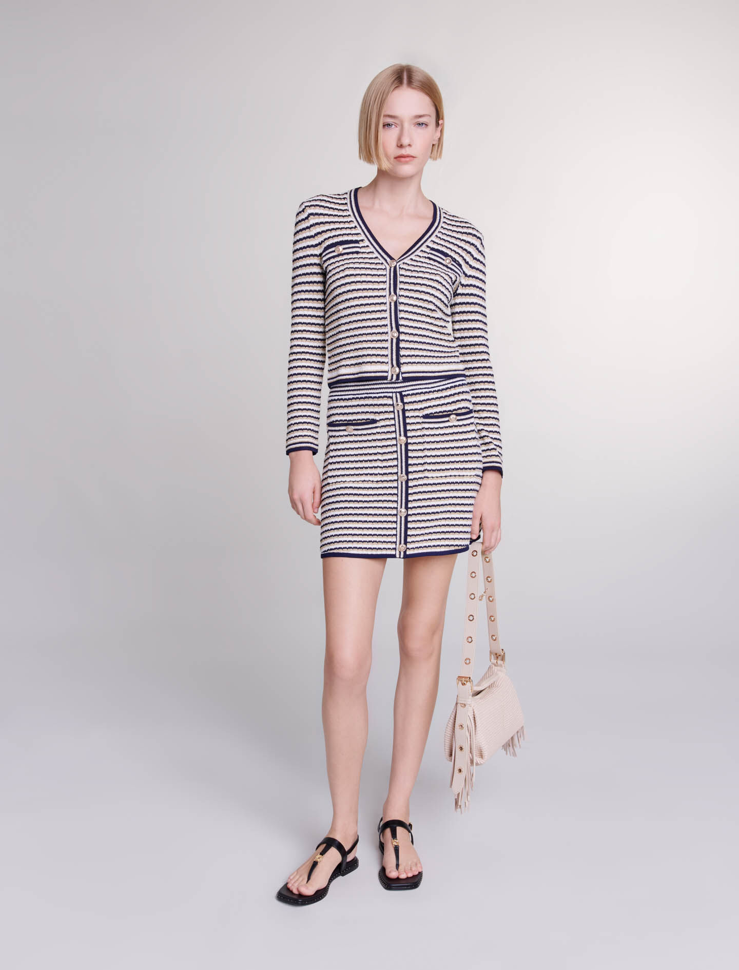 Cardigan tricotat-Marine / Dorée