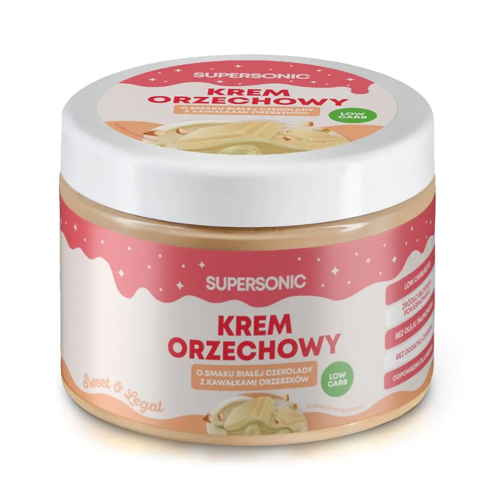Supersonic Krem orzechowy crunchy o smaku białej czekolady z kawałkami orzeszków (low-carb)