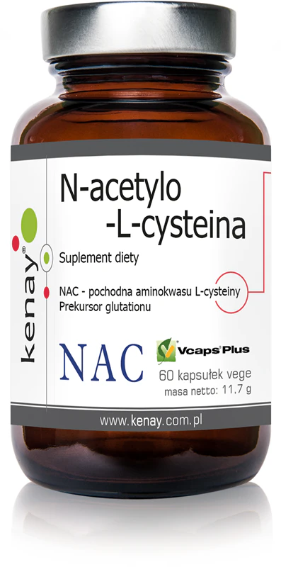 Cápsulas de suplemento alimentar Kenay N-Acetil-L-Cisteína (NAC) 150mg para desintoxicação do organismo.