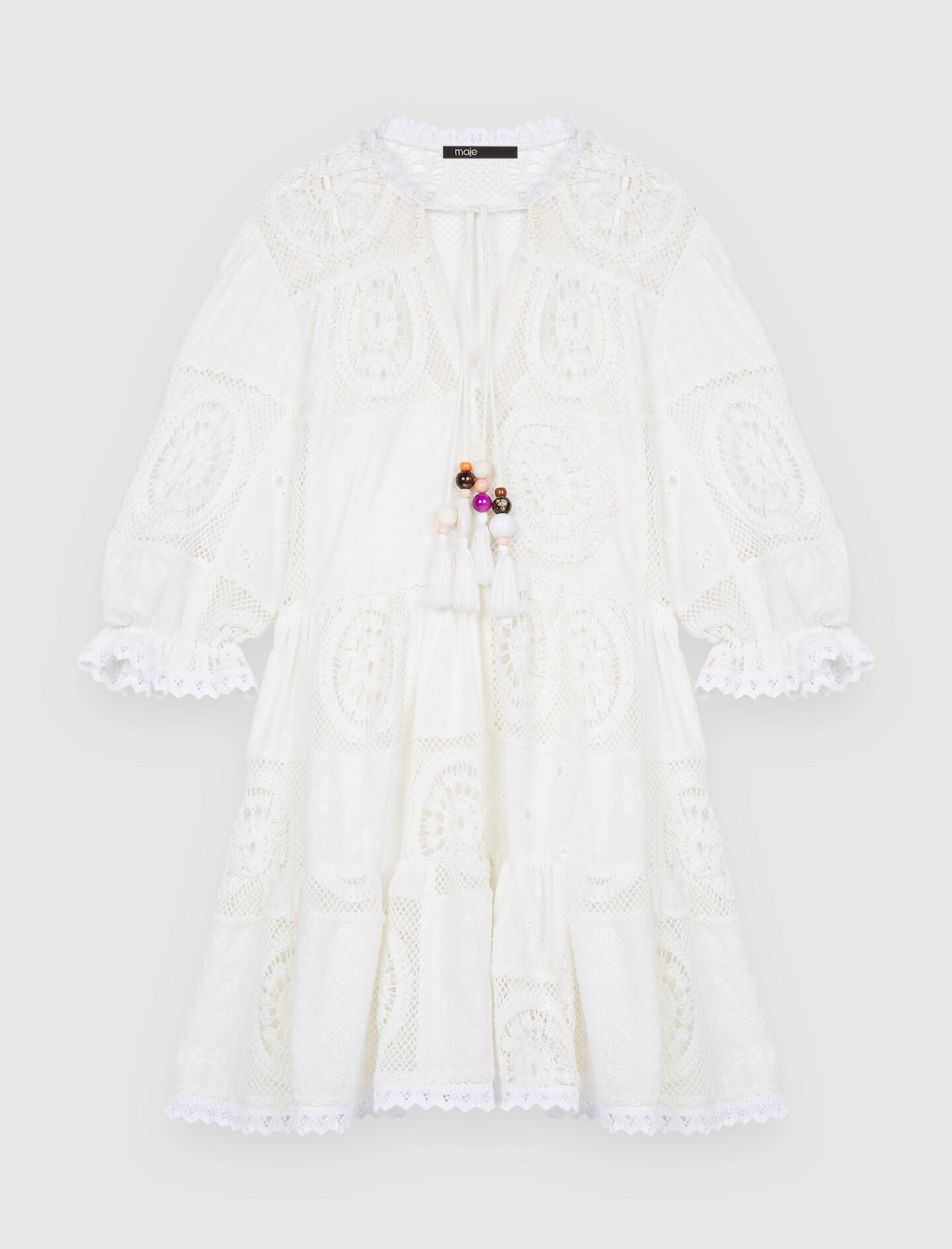 Jurk van chiffon en gehaakt materiaal - Wit