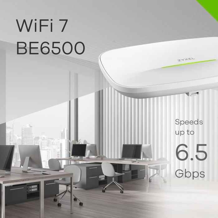 Access Point WiFi 7 - Zyxel - BE6500 - 6,5 Gbps - BandFlex 5GHz/6GHz - Doppia antenna ottimizzata - MLO WiFi 7