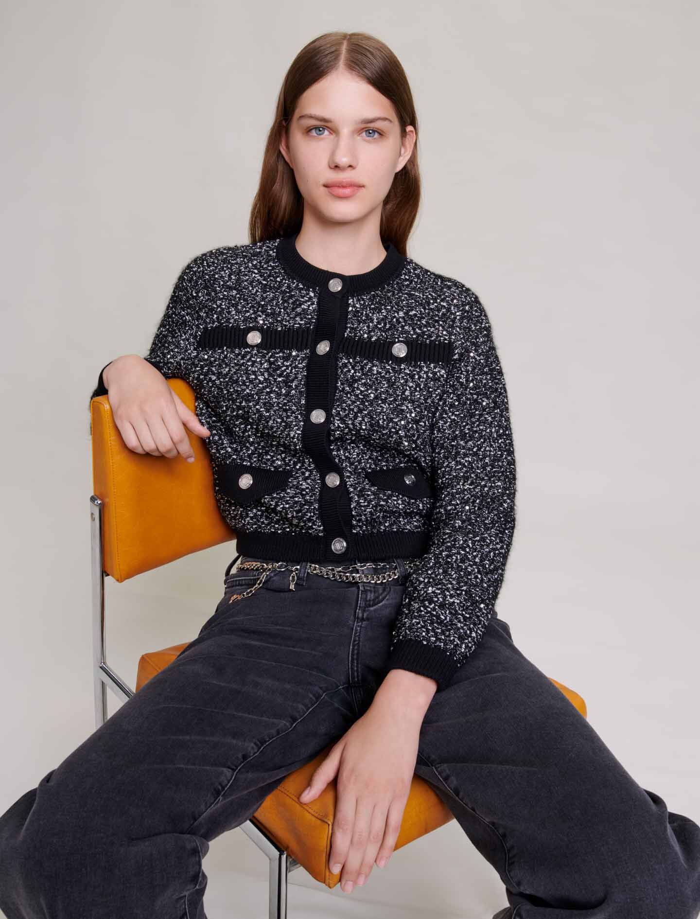 Kort vestje met tweed-effect - Zwart