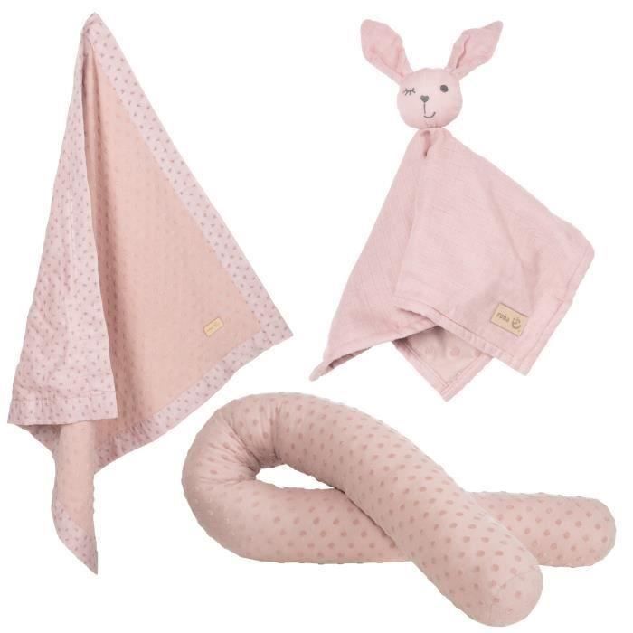 ROBA Coffret Bébé Lil Planet - 3 PCS - 1 Coussin Traversin + 1 Couverture + 1 Doudou - Cadeau de Naissance - Rose