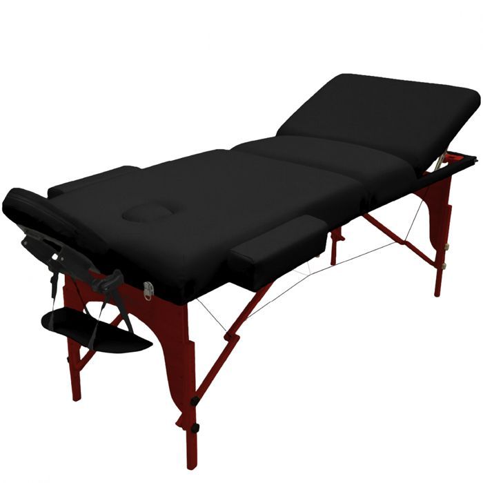 Table de massage 15 cm pliante 3 zones en bois foncé avec panneau Reiki + Accessoires et housse de transport - Noir - Vivezen
