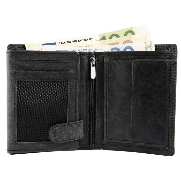 Cartera - AKZENT - formato vertical compacto - piel auténtica - RFID - negra