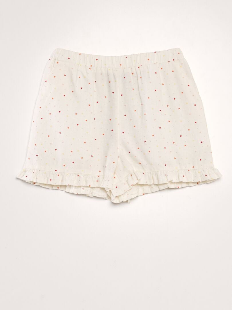 Linnen shorts met ruches aan de randen - WIT
