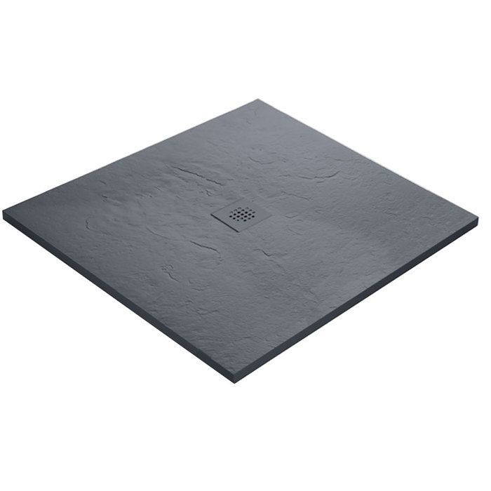 Receveur de douche - U-TILE -  gris 120 x 120 cm haute densité aspect ardoise - grille carrée centrée