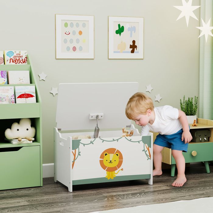 Coffre à jouets - AIYAPLAY - couvercle - charnières de sécurité - MDF - 60 x 37 x 39 cm - vert