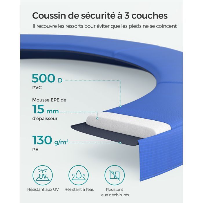 Cama elástica de Ø 305 cm con red, escalera, almohadilla de seguridad, carga máxima 150 kg.