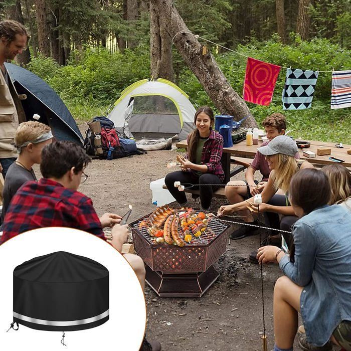 Funda redonda para fogata, funda impermeable Oxford para fogata, funda redonda para fogata, funda para barbacoa, 77*58cm negra