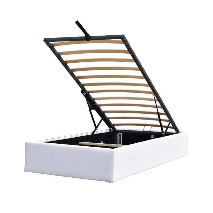 Storage Bed - GOLDEN NIGHT - Manon - 90x200 cm - 12 Slats - PVC Faux Leather Cover