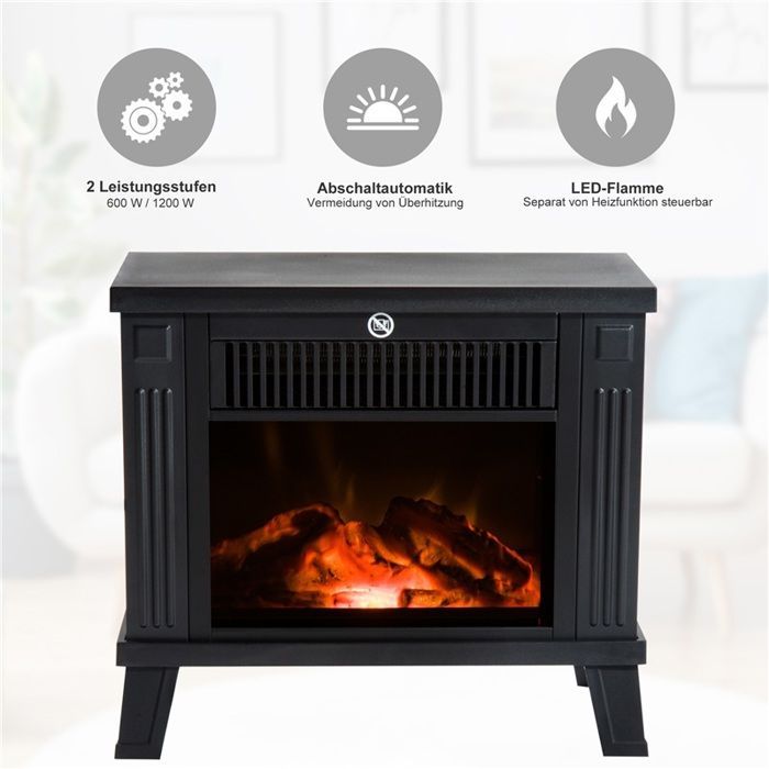 Cheminée électrique cheminée électrique 6001200w métal noir 34x17x31 cm pour des nuits confortables