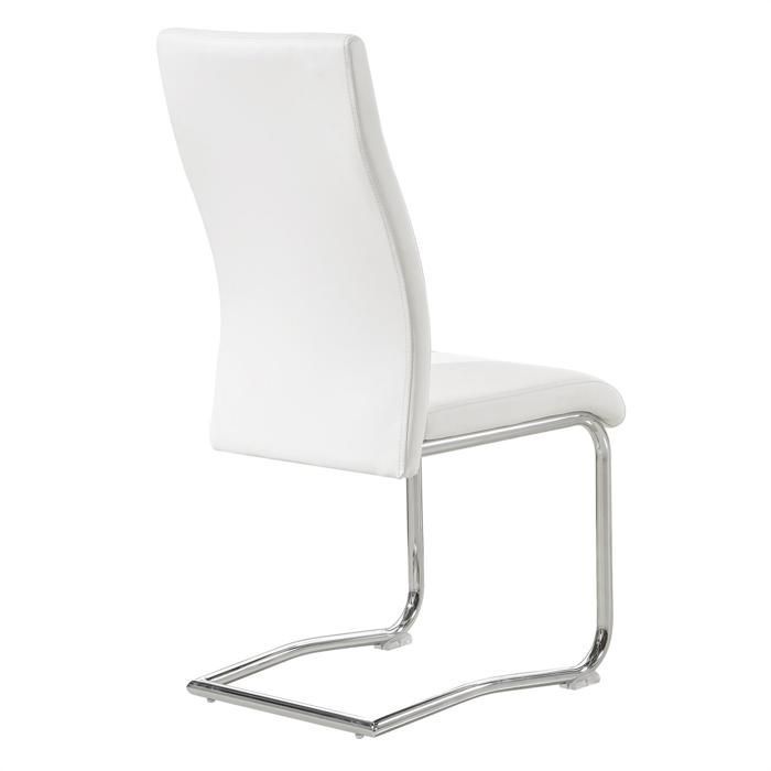 Lot de 4 chaises de salle à manger ou cuisine LOANO, Chaise cantilever avec assise rembourrée et piètement en métal chromé, Blanc