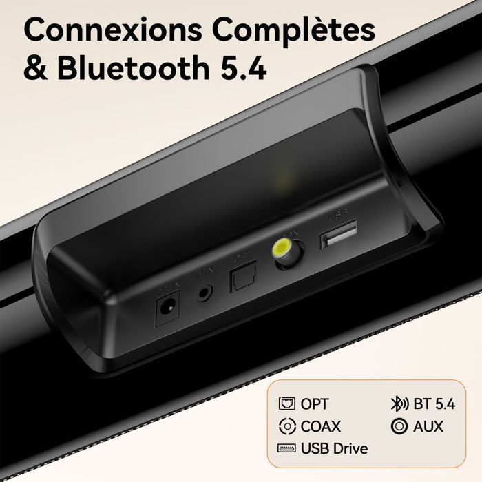 VEATOOL Barre de Son TV 60W Home Cinema 2.1 Canal Soundbar 70cm avec Bluetooth 5.4 OPT COAX USB AUX Caisson de Basse Intégré