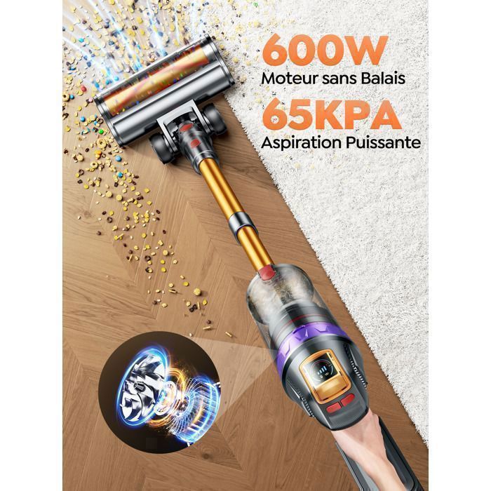 Aspirapolvere senza fili 8 in 1 - BUTURE VC90 - 65 kPa/650 W - Autonomia 60 minuti (ECO) - Spazzola per materassi - Autoportante