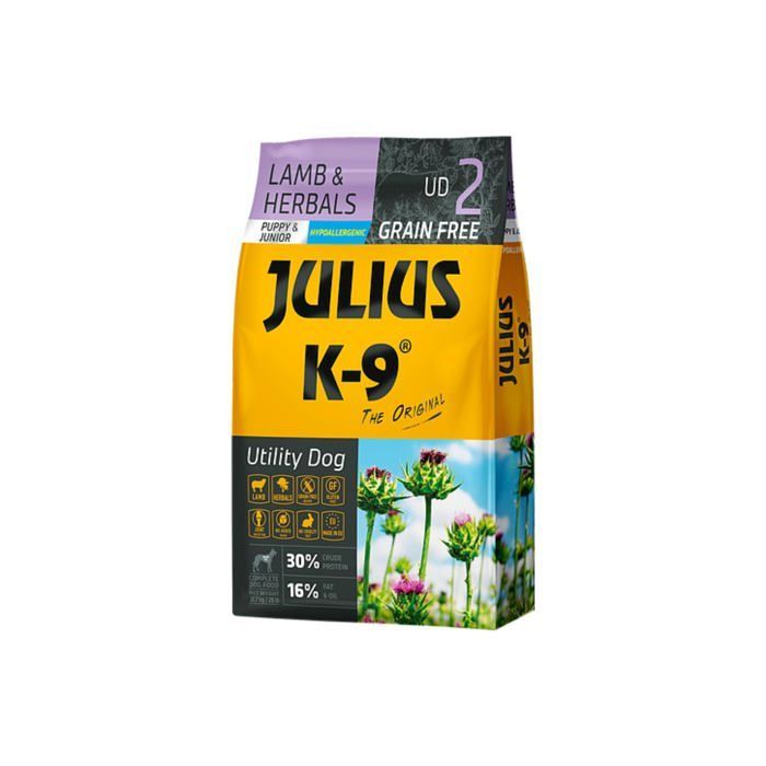 Julius K9 - Lamb & Herbals Puppy 3kg - Croquettes hypoallergéniques sans céréales à l'agneau - Pour chiots et jeunes chiens