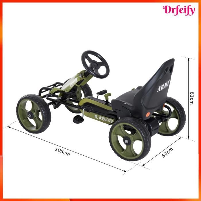 6968 Bicicleta infantil y vehículo tipo kart con pedales, asiento ajustable, freno manual, ruedas traseras de EVA y acero, color verde y negro.