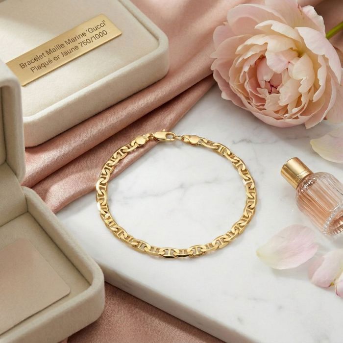 Pulsera - Mujer - Malla Gucci - Azul marino - Chapada en oro amarillo de 18k - 20 cm