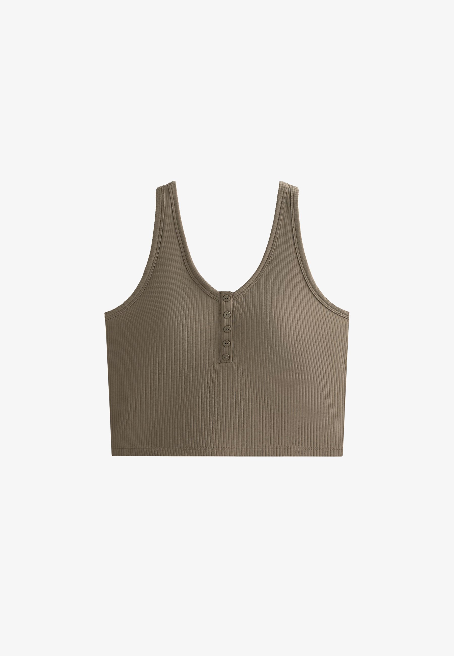 OYSHO RIB COMFORTLUX OPEN BACK HENLEY - Bovenstuk - bruin