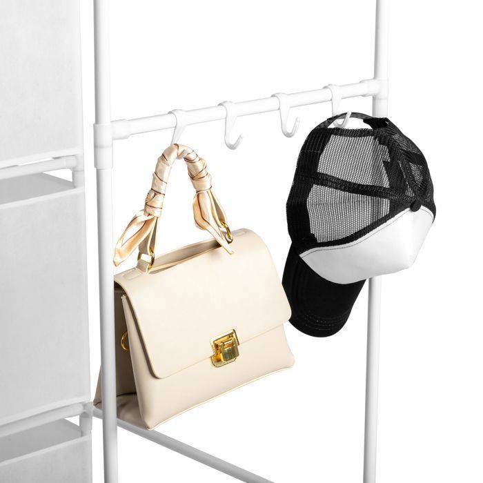 Meuble de rangement pour chambre à coucher - Blanc - Armoire de dressing - 4 bacs de rangement en tissu