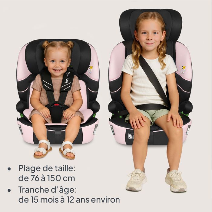Seggiolino auto convertibile LIONELO Levi Fix i-Size - ISOFIX - 76-150 cm - Seduta larga - Gruppo 1/2/3 - Rosa