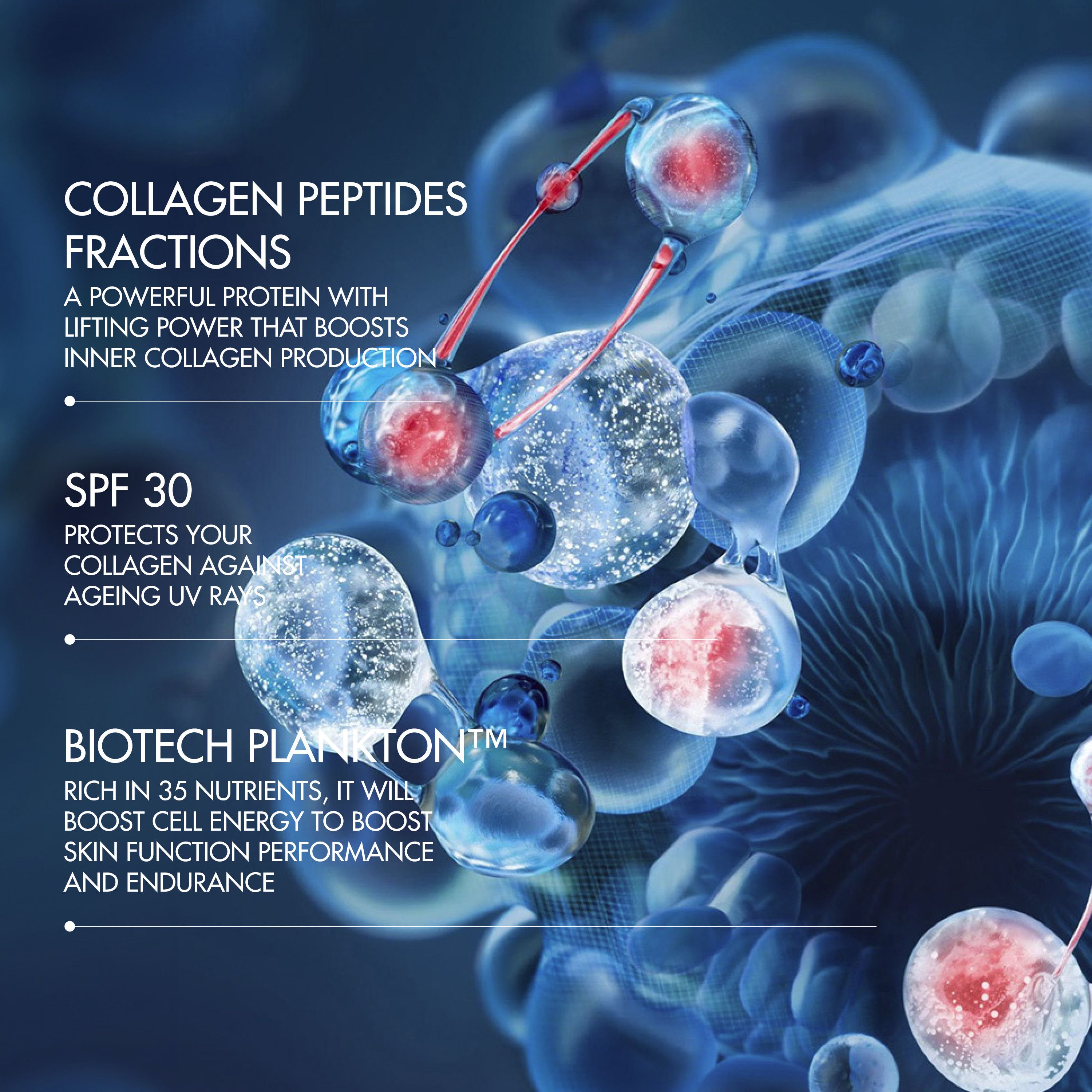 „Blue Peptides Uplift SPF30“ stangrinantis dieninis kremas Prabangus raukšles ir senėjimą stabdantis kremas