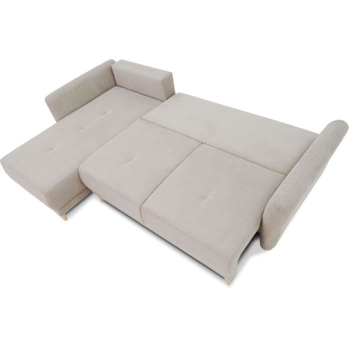 Divano letto angolare reversibile CLAUDIUS a 3-4 posti - Tessuto beige - Vano contenitore - L 244 x P 158 x H 95 cm