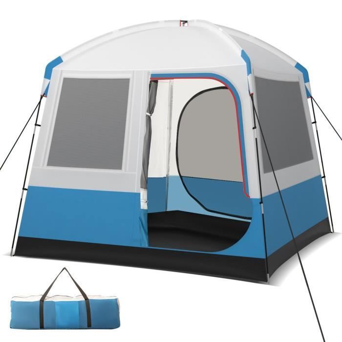 Tienda de campaña portátil COSTWAY para 5 personas, 248 x 248 x 230 cm - Poliéster impermeable - 2 puertas, 3 ventanas - Postes de fibra de vidrio