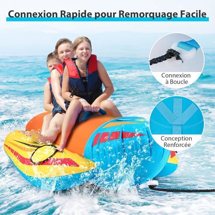 Tubo remolcable COSTWAY para 3 personas - Asas acolchadas de EVA - 3 cámaras de aire - Puerto de drenaje - Conexión rápida - Navegación